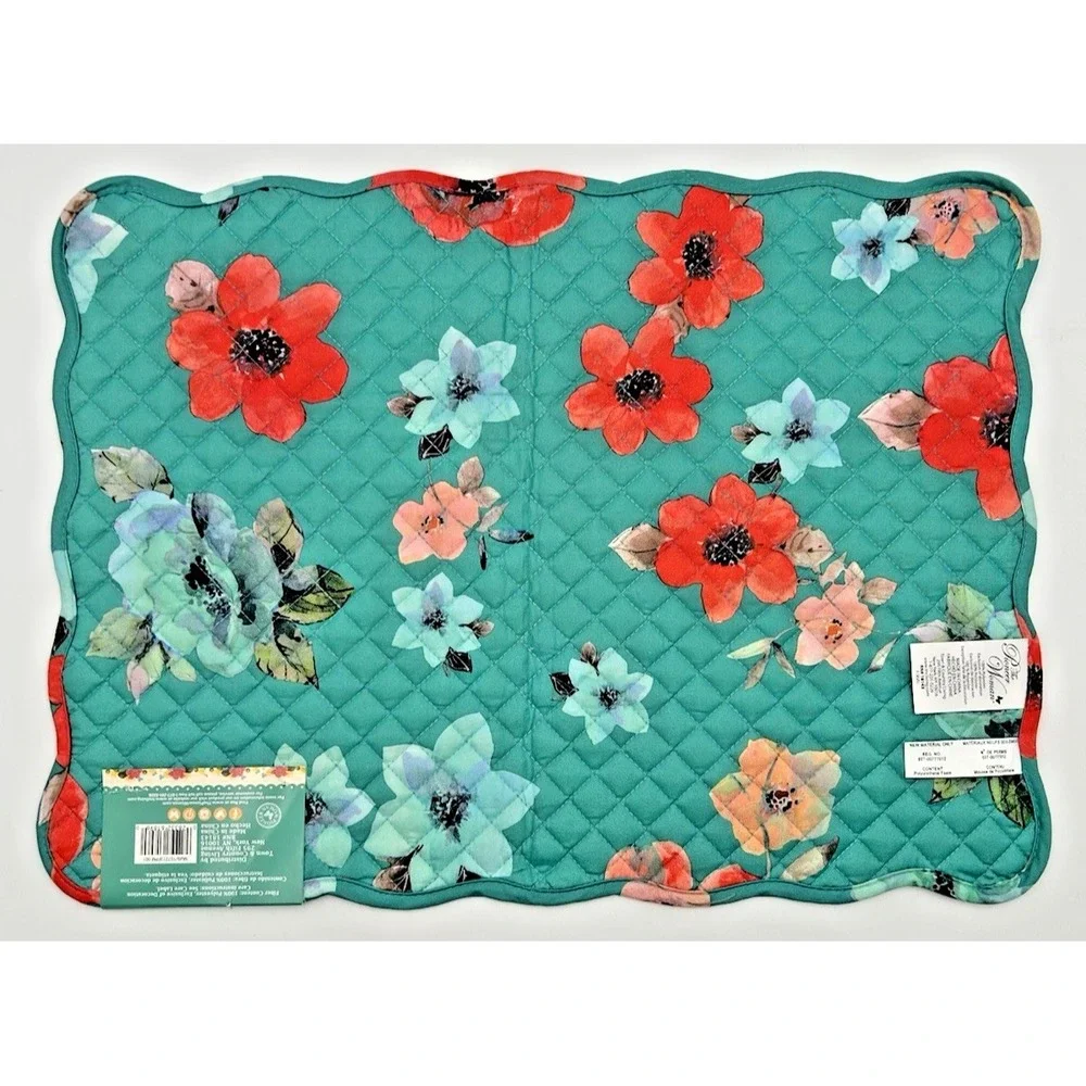 NEW 3 Pioneer Woman Vintage Bloom Floral Placemats Farmhouse Quilted Reversible